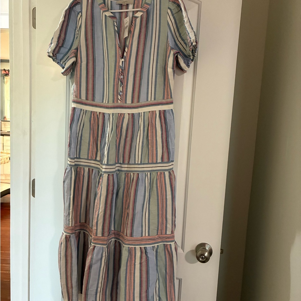 LOFT Striped Maxi Dress in Blue, Pink, Cream